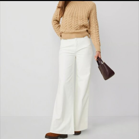 ANN TAYLOR WEEKEND COLLECTION WIDE LEG CORDUROY PANT WINTER WHITE $129 8 - Picture 1 of 9